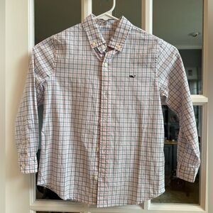 Vineyard Vines Boys Blue and Pink Plaid Shirt - Size 6